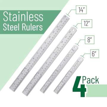 Mr. Pen Steel Rulers, 6, 8, 12, 14 inch Metal Rulers, Pack of 4