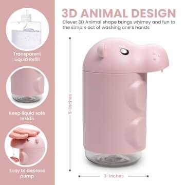 Everyday Solutions Soapbuds Hippo Hand Pump Kids Soap Dispenser - Cute, Durable & Unbreakable Plastic - Easy to Dispense - Great for Soap, Shampoo, Conditioner, Bathrooms and Kitchens