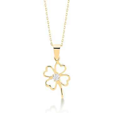 14k Gold Clover Necklace - Dainty Nature Jewelry