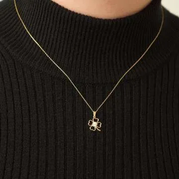 14k Gold Clover Necklace - Dainty Nature Jewelry