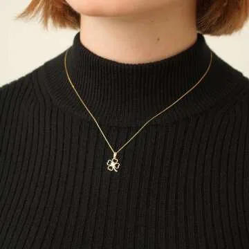 14k Gold Clover Necklace - Dainty Nature Jewelry