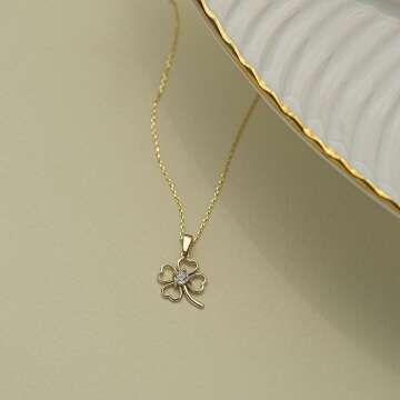 14k Gold Clover Necklace - Dainty Nature Jewelry