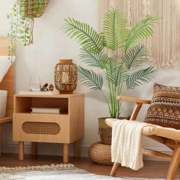 Aphighjoy 4FT Artificial Areca Palm Plant with Natural Trunks & Real Touch Leaves,Fake Palm Tree with Stable Pot, Faux Plant for Indoor Outdoor Modern Decor Housewarming Gift (4 Ft - 1 Pack)