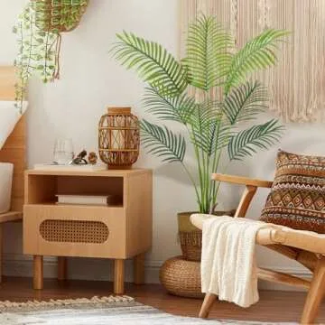 Aphighjoy 4FT Artificial Areca Palm Plant with Natural Trunks & Real Touch Leaves,Fake Palm Tree with Stable Pot, Faux Plant for Indoor Outdoor Modern Decor Housewarming Gift (4 Ft - 1 Pack)