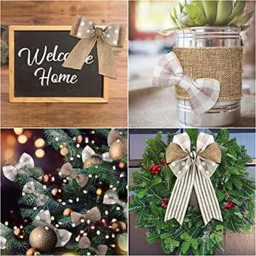 Whaline Farmhouse Wired Edge Ribbon 4 Rolls White Polka Dots Buffalo Plaid Stripe Ribbon Rustic Farmhouse Craft Ribbon for Spring Wedding Ribbon Wreaths Assorted DIY Gift Wrapping 2.5In x 20 Yard