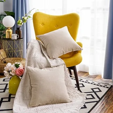 Jeanerlor Pack of 2 Natural Cotton Linen Soild Yellow Decorative Square 24 x 24 Inch Throw Pillow Covers Set Cushion Case for Bedroom/Sofa/Car(60 x 60cm) Light Linen