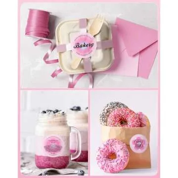 MUNBYN 2 Inch Pink Circle Thermal Labels, 6 Different Designs in 1 Roll, Round Thermal Label Stickers for Small Business, Logo Design, 750 Sheets/1 Roll