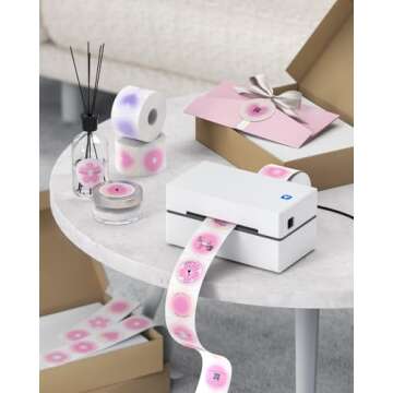 MUNBYN 2 Inch Pink Circle Thermal Labels, 6 Different Designs in 1 Roll, Round Thermal Label Stickers for Small Business, Logo Design, 750 Sheets/1 Roll