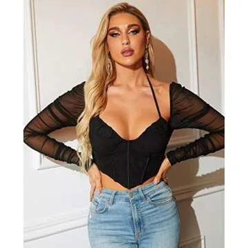 HTZMO Sexy Long Sleeve Corset Crop Top for Women