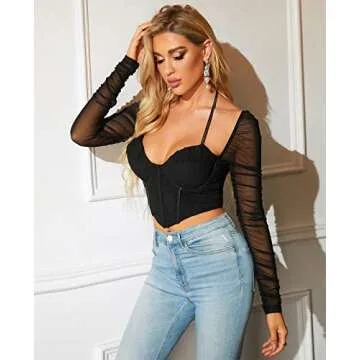 HTZMO Sexy Long Sleeve Corset Crop Top for Women