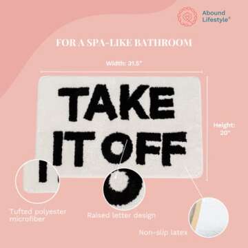 ABOUND LIFESTYLE Bath Mat, Cute Bath Mat, Fade Resistant Cute Bathroom Decor, Funny Tufted Microfiber Bath Rug, Machine Washable, Extra Large Bath Mat, Non-Slip (32”x20”) (Take It Off)