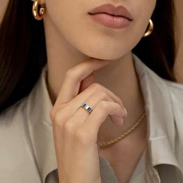 MILACOLATO S925 Sterling Silver Rings for Women Men 18K White Gold Plated Stackable Statement Thin P...