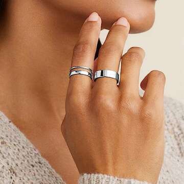 MILACOLATO S925 Sterling Silver Rings for Women Men 18K White Gold Plated Stackable Statement Thin Plain Thumb Ring High Polished Wedding Band Ring Comfort Fit Size 7, 4mm