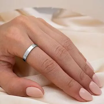 MILACOLATO S925 Sterling Silver Rings for Women Men 18K White Gold Plated Stackable Statement Thin Plain Thumb Ring High Polished Wedding Band Ring Comfort Fit Size 7, 4mm