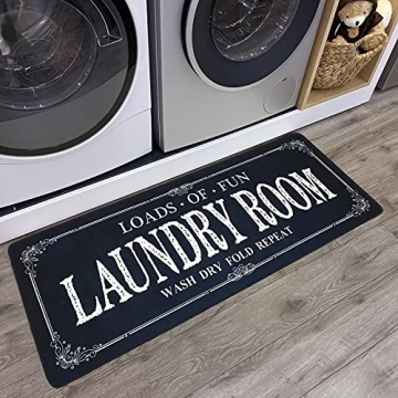 ROMAMIGO Non Slip Laundry Runner Rug - Farmhouse Kitchen Floor Mat for Mudroom and Bathroom - Black,...