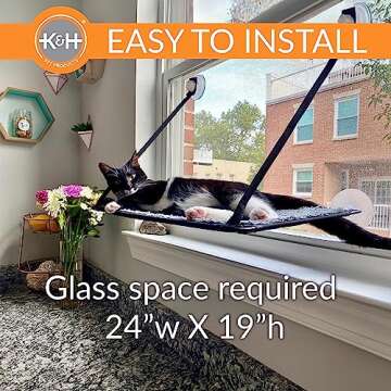 K&H Pet Products EZ Mount Cat Window Perch for Large Cats, Sturdy Kitty Sill Window Hammock Bed, Ste...