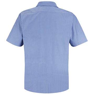 Red Kap Men's Industrial Stripe Work Shirt, GM Blue/White Stripe, Short Sleeve Large