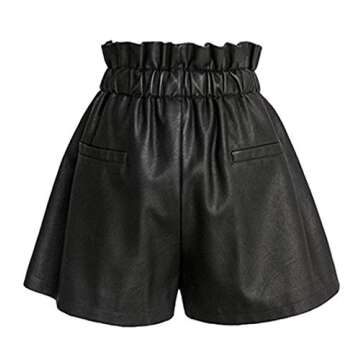 SCHHJZPJ High Waisted Wide Leg Black Faux Leather Shorts for Women (Black, M)