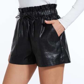 SCHHJZPJ High Waisted Wide Leg Black Faux Leather Shorts for Women (Black, M)