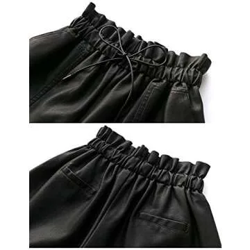 SCHHJZPJ High Waisted Wide Leg Black Faux Leather Shorts for Women (Black, M)