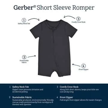 Gerber Unisex Baby Buttery-soft Short Sleeve With Viscose Made Eucalyptus Romper, Shadow, 3-6 Months US