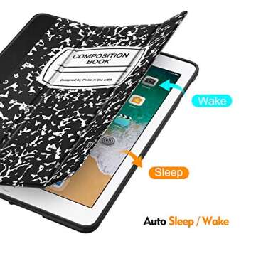 Fintie SlimShell Case for iPad 6th / 5th Generation (2018/2017), iPad Air 2 / Air 1 (9.7 Inch) - [Built-in Pencil Holder] Soft TPU Back Cover with Auto Wake Sleep, Composition Book