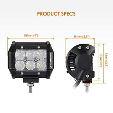 Auxbeam LED Light Bar 4" 18W LED Pods 1800lm Flood Beam Driving light Off Road Lights for SUV ATV UT...