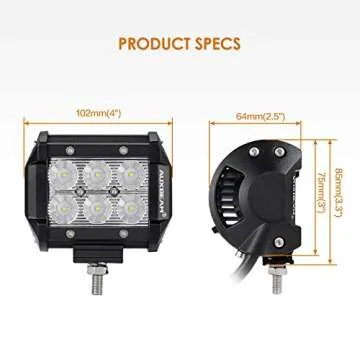 Auxbeam LED Light Bar 4" 18W LED Pods 1800lm Flood Beam Driving light Off Road Lights for SUV ATV UT...