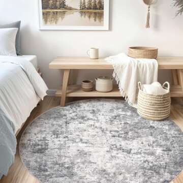 UERMEI 5ft Round Area Rug - Soft, Washable, Non-Slip, Grey Abstract Home Decor