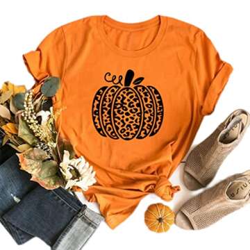Halloween Funny Pumpkin Printed T Shirts for Women Cute Fall Tee Fashion Gift (BB04-L)