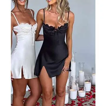 Women Lace Short Bodycon Dresses Vintage Ruffle A-Line Mini Dress Elegant Backless White Sundress Y2K Clubwear