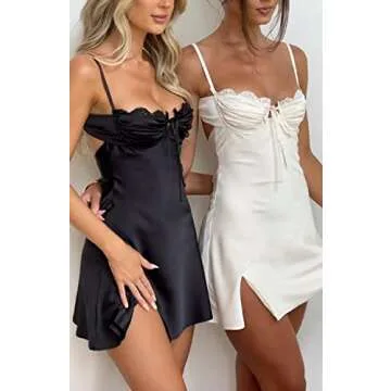 Women Lace Short Bodycon Dresses Vintage Ruffle A-Line Mini Dress Elegant Backless White Sundress Y2K Clubwear