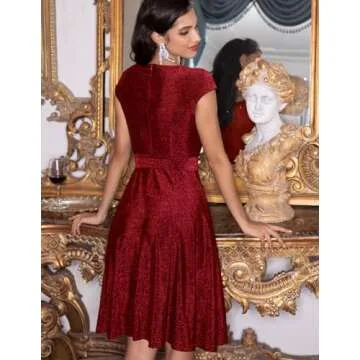 DRESSTELLS Cocktail Dresses for Women Wedding Guest 2024 Sparkly Holiday Prom Party Dress, Sequin Aline Modest Mother of Bride Midi Dress Glitter Burgundy L