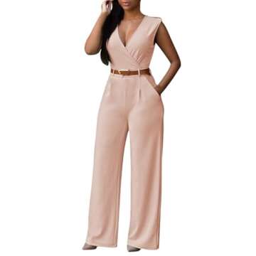 Pink Queen Jumpsuits for Women Dressy Wedding Formal Wrap V Neck Wide Leg Long Pants Rompers Apricot M