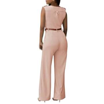 Pink Queen Jumpsuits for Women Dressy Wedding Formal Wrap V Neck Wide Leg Long Pants Rompers Apricot M