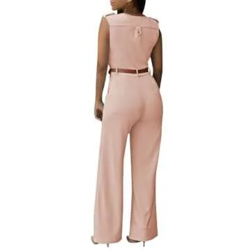 Pink Queen Jumpsuits for Women Dressy Wedding Formal Wrap V Neck Wide Leg Long Pants Rompers Apricot M