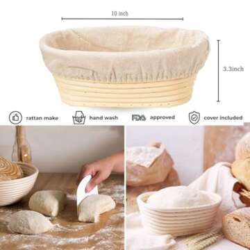 Banneton Bread Proofing Basket, 2 Pack 10 Inch Oval Sourdough Proofing Basket, Sourdough Bread Bakin...