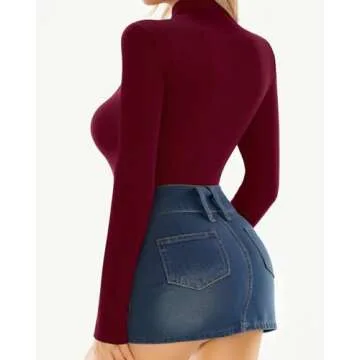 MANGOPOP Women's Mock Turtleneck Bodysuit Jumpsuit