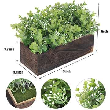 FUNARTY Artificial Eucalyptus Plant in Rectangular Wood Box, Potted Fake Plants for Farmhouse Wall D...