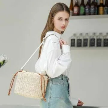 Chic Woven Straw Crossbody Bag for Women, Beige