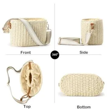 Chic Woven Straw Crossbody Bag for Women, Beige