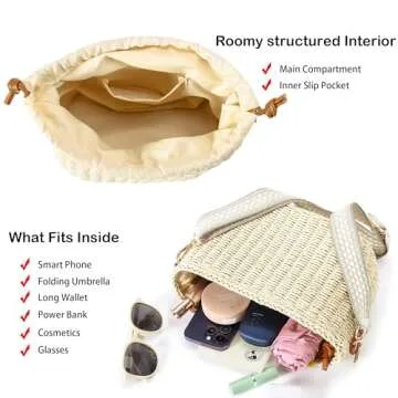 Chic Woven Straw Crossbody Bag for Women, Beige