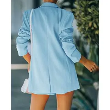 Women's Elegant Blazer and Shorts Suit Set in Light Blue