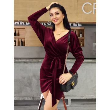 ZABERRY Elegant Long Sleeve Ruched Wedding Dress in Red