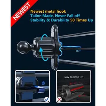 YFYYF Phone Mount for Car Phone Holder Mount for Dashboard Windshield Vent, Military Grade Suction & Metal Hook, Handsfree Stand Cell Phone Holder Car Accessories for iPhone