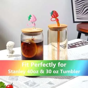 SEEZIZI 6 pcs Straw Covers Cap Toppers Compatible with Stanley 30&40 oz Tumbler Cups,Reusable Cute S...