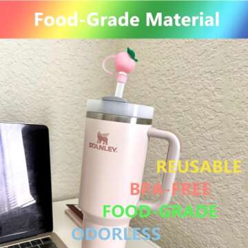 SEEZIZI 6 pcs Straw Covers Cap Toppers Compatible with Stanley 30&40 oz Tumbler Cups,Reusable Cute Silicone Straws Tips Lids Protectors for 0.4 in/10mm Stanleys Cup Accessories