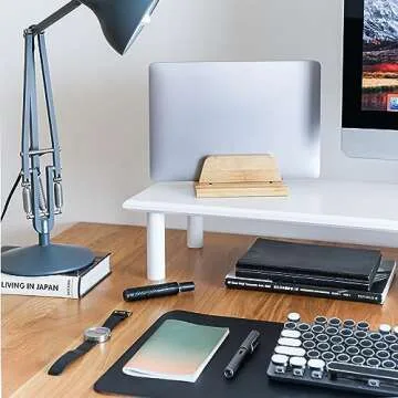 ROCDEER Bamboo Dual Monitor Stand Riser White, Desk Monitor Riser for 2 Monitors, Supports for PC Computer Monitor, Printer, Heavy TV Riser up to 300 lbs, White