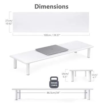 ROCDEER Bamboo Dual Monitor Stand Riser White, Desk Monitor Riser for 2 Monitors, Supports for PC Computer Monitor, Printer, Heavy TV Riser up to 300 lbs, White