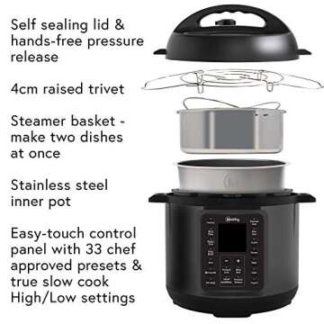 Mealthy MultiPot 2.0 6 Quart 9-in-1 Electric Pressure Cooker Slow Cooking with Programmable LCD Display, Self Sealing Lid, Accessories, and Utensils
